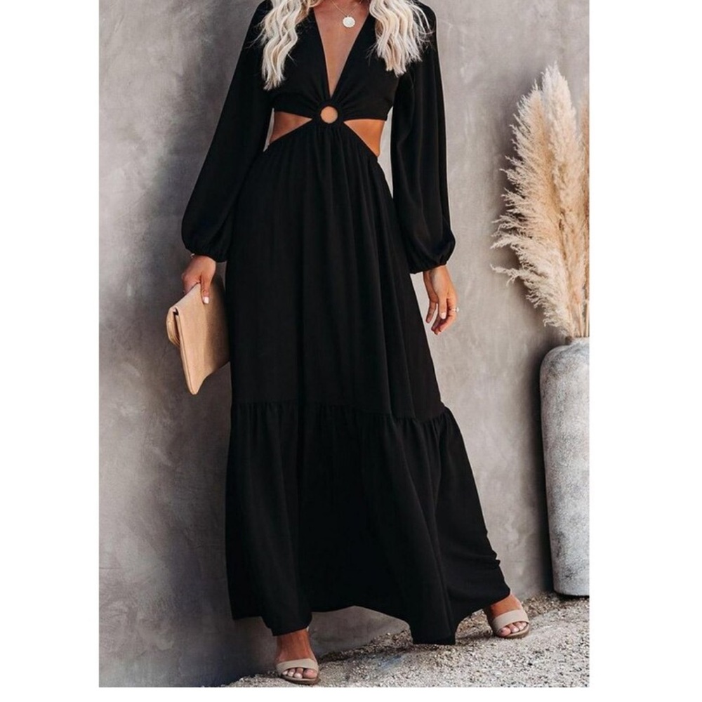 Vici Black Long Sleeve Cut-Out Maxi Dress